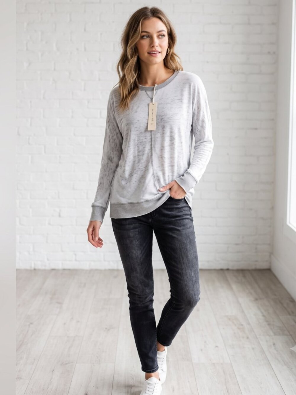Jane and Delancey Gray Long Sleeve Tee